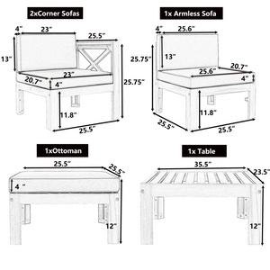 Ensemble de canapés modulaires 5 pièces en bois pour l'extérieur, design simple, confortable, avec coussins beiges, finition naturelle, pour jardins - Product Image 6