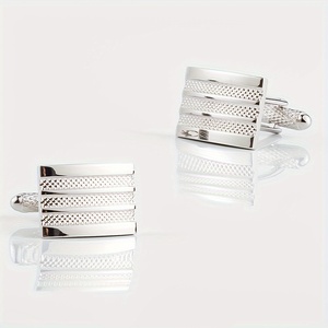 2 uds. <span class=keywords><strong>Gemelos</strong></span> a rayas con textura plateada <span class=keywords><strong>para</strong></span> hombre <span class=keywords><strong>para</strong></span> camisas formales, regalo perfecto <span class=keywords><strong>para</strong></span> <span class=keywords><strong>novio</strong></span> o padre - Product Image 4