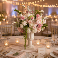 Nouvelle conception personnalisée de centre de table en fleurs artificielles en soie et plastique, rose et blanc, pour mariage, Thanksgiving, boule de fleurs haute