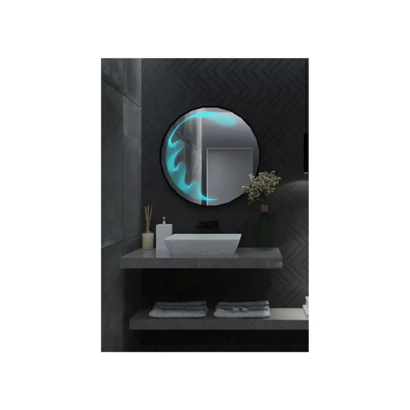 Manufacturers Selling Round Self-Luminous Tiffiny Blue/White/Blue LES Smart Moon Mirror