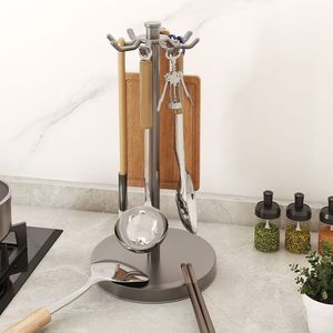 Kitchen Utensil Storage Rack Round Countertop Holder With Stand For Spoons Spatulas Ladles And Cooking <b>Tools</b> - Product Image 2