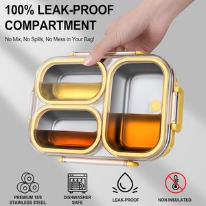 Boîte à lunch en acier inoxydable, qualité alimentaire durable, 25 oz, étanche, boîte à bento à 3 compartiments pour enfants et adultes, passe au lave-vaisselle - Product Image 3