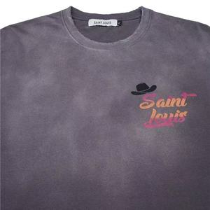 T-shirt vintage pour homme en tissu délavé à l'acide |   T-shirt ample à manches courtes avec imprimé dégradé Saint Louis, hauts décontractés streetwear pour - Product Image 4