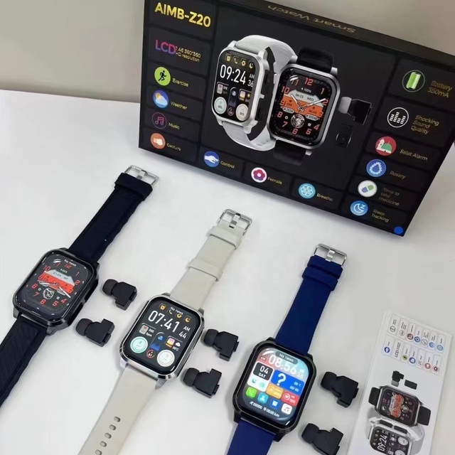 Newest AIMB-Z20 Smart Watch TWS 2-in-1 Headset BT Calling Heart Rate Blood Pressure Headphones 2 En 1 Smartwatches with Earbuds