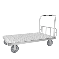 Chariot à plateforme en acier robuste, antidérapant, avec plateau métallique texturé, poignée pliable, chariot de transport pour entrepôt