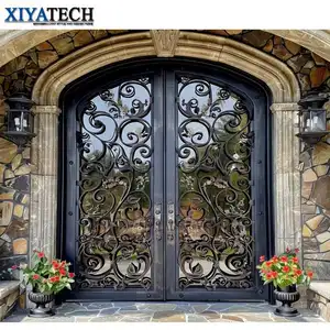 XIYATECH Outdoor Wrought Iron Doors Entry Iron Door Design Modern Wrought Iron Glass Door