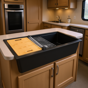 Évier de cuisine encastrable 33 pouces à cuve unique, finition mate, design rectangulaire, pour installation sous plan en camping-car ou bar - Product Image 2