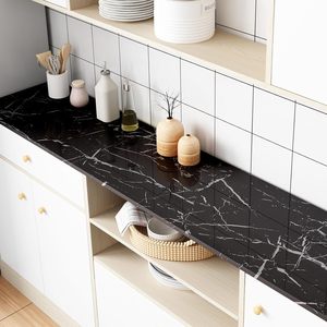 ORON Wallpaper Dinding Motif Marmer PVC Anti Air Modern Warna Hitam Perekat Sendiri Laris untuk Dekorasi Dapur dan Rumah - Product Image 4