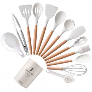 12/14-Piece Non-Stick Heat Resistant Cooking Utensils Set Food Grade Silicone Kitchen <b>Tools</b> Wood Durable Home Kitchen - Product Image 6
