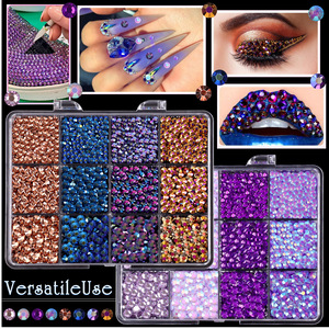 Caja de 12 Compartimentos con 80g de Resina Acrílica, Piedras Decorativas Planas y Redondas de Colores Mixtos para Decoración de Uñas y Manicura - Product Image 1