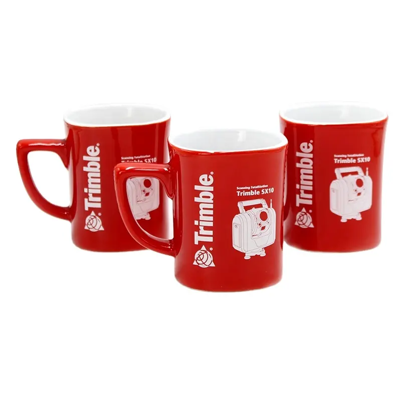 sedex 4P wholesale factory price promotional square ceramic low temperature red glazed coffee mug printed ceramic mug