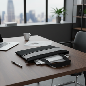Borsa Portadocumenti Nera con Scomparto a Rete Argentato con Cerniera, Borsa da Lavoro - Product Image 3