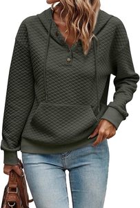 Women's <b>Hoodies</b> Casual Long Sleeve <b>Quilted</b> Half Button Drawstring Hooded Sweatshirt camo hoodi streetwear - Product Image 3