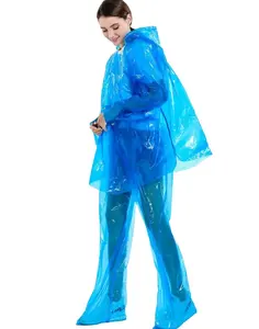 批发透明防水防尘一次性PE雨衣雨披套装