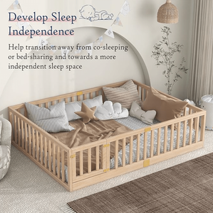 Letto <span class=keywords><strong>Montessori</strong></span> a Pavimento Personalizzato di Fabbrica all'Ingrosso, di Grande Successo, in Legno di Pino per Bambini con Contenitore per Soggiorno - Product Image 5