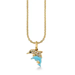 Gemnel 925 Silver Dolphin Family Charm With Blue Pink Enamel Couple Necklace Fine Jewelry For Women