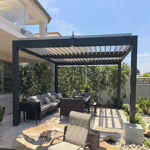 Pérgola Motorizada <span class=keywords><strong>para</strong></span> Exteriores con Marco <span class=keywords><strong>de</strong></span> Aluminio <span class=keywords><strong>de</strong></span> Tubo Cuadrado Moderno, <span class=keywords><strong>Techo</strong></span> <span class=keywords><strong>de</strong></span> Láminas Ajustables, Protección Solar, <span class=keywords><strong>Techo</strong></span> <span class=keywords><strong>de</strong></span> Láminas <span class=keywords><strong>de</strong></span> Aluminio - Product Image 1
