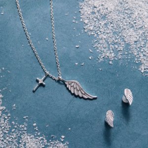 สร้อยคอแฟชั่น ZSZL ชุบเงิน สแตนเลส ลายกางเขน ปีกนางฟ้า พร้อมจี้ห้อย  สำหรับทุกเพศ เหมาะสำหรับใช้ในชีวิตประจำวัน ของขวัญวันครบรอบ - Product Image 5