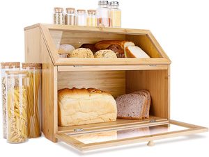 Boîte <span class=keywords><strong>à</strong></span> <span class=keywords><strong>pain</strong></span> double couche grande capacité pour comptoir de cuisine, bac de rangement pour <span class=keywords><strong>pain</strong></span> en bois (bambou naturel) - Product Image 5