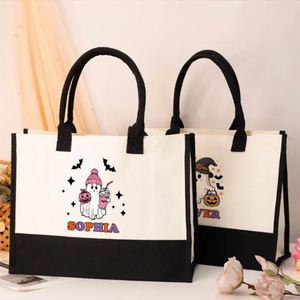 Custom <b>Large</b> Capacity Cotton <b>Canvas</b> Halloween Embroidery Winter Tote <b>Bag</b> Eco-friendly Summer Travel Holiday Print Beach Open - Product Image 2