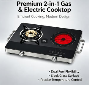 Table de cuisson hybride portable gaz et infrarouge, design 2-en-1, verre de qualité A, commande tactile et <span class=keywords><strong>à</strong></span> bouton, pour cuisines domestiques - Product Image 3