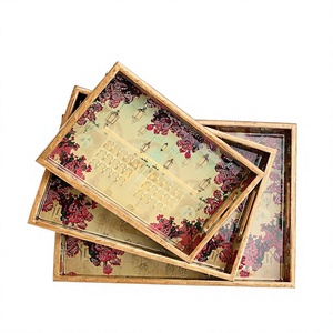 Plateau de service en bois MDF classique moderne de luxe artisanal indien |   Plateau cadeau de mariage décoratif personnalisé imprimé Meena - Product Image 4