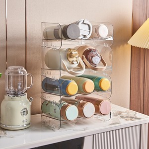 Detachable Stackable Water Bottle Organizer for Cabinet, Pantry - Plastic Cup Holder, Wine Racks for Kitchen Tabletop Storage