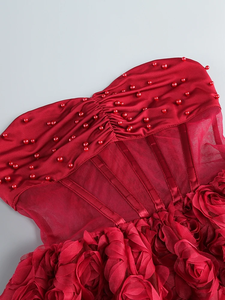 Abito Sexy senza spalline con Design a-line e perline da donna senza maniche in pizzo floreale senza maniche Mini abiti Slim festa serale con innamorati - Product Image 4