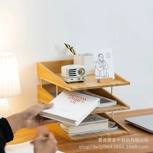Estante para documentos, estantería de escritorio, organizador de bambú A4, estante de almacenamiento de triple capa para oficina, escritorio de estudiante - Product Image 2