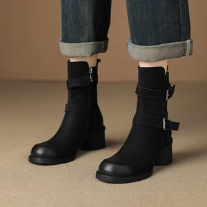 Nuevas Botas de Tobillo Impermeables con Cremallera Lateral de Piel de Oveja en Color Sólido, Casuales, Cálidas, Modernas y Versátiles para Mujer, para Todas las Temporadas - Product Image 3