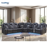 Canapé sectionnel inclinable de luxe en similicuir avec console de rangement, éclairage LED et support lombaire réglable