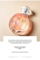 Perfume para Mujer en Botella Redonda de Vidrio Color Durazno, Tapa Transparente Facetada, Brillo Teal, Doble Radiante, Encantador y Persistente