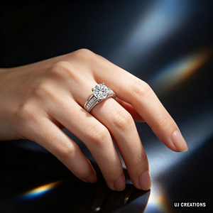 Anillo de Boda Personalizado de Plata Chapada en Oro de 14k con Diamante Cultivado en Laboratorio de 1.0 Quilates, Corte Brillante, Calidad VVS-VS, para Fiesta - Product Image 5