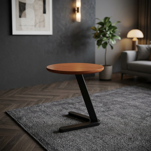 Modern <b>Round</b> Wood <b>Coffee</b> <b>Table</b> Tea <b>Table</b> With <b>Black</b> Metal Base Minimalist Living Room Furniture - Product Image 2