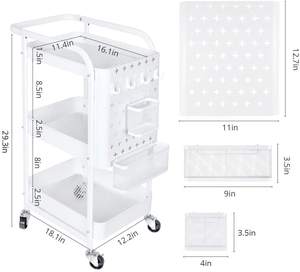 Chariot de rangement, 3 niveaux, polyvalent, salon <span class=keywords><strong>cuisine</strong></span>, roulage des légumes chariot de rangement, utilitaire en métal chariot - Product Image 6
