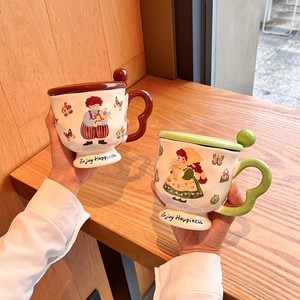 Mug en céramique avec couvercle et cuillère, tasse à pied au design de dessin animé pour café, petit-déjeuner, usage domestique, tasse individuelle - Product Image 4