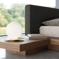 Cama Nórdica de Roble Macizo con Cabecero Acojinado de Lujo Ligero en Nogal Negro, Cama Baja Tipo Plataforma Tatami King Size para Muebles de Dormitorio