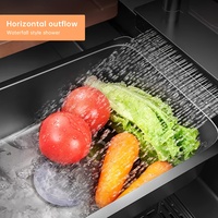 Évier de Cuisine Intelligent Noir à Cascade LED en Acier Inoxydable 304 de Haute Qualité, Multifonction avec Lave-Tasses