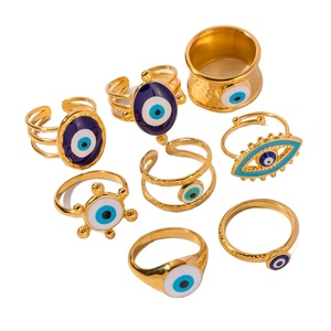 Anelli per occhi a goccia di petrolio alla moda Anello per occhi blu in acciaio inossidabile placcato in oro 18k - Product Image 1