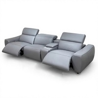Ensemble de canapés sectionnels carrés en cuir au design nordique de luxe avec fauteuil inclinable et porte-gobelets pour salon, salle de sport et cinéma maison en villa