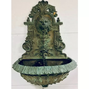 Fonte de bronze para parede, fonte de água clássica para pátio, cabeça de leão, metal, cachoeira, para áreas externas - Product Image 2