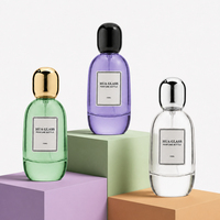 Flacon de parfum en verre vide de luxe, ovale, à base épaisse, 100 ml, couleur personnalisée, bouchon en verre doré, avec boîte cadeau