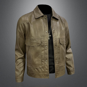 Explosions Automne Hommes Véritable Peau De Mouton Vintage Slim Fit Fermeture Éclair Col Debout Biker Veste Creux Figure Noir - Product Image 3