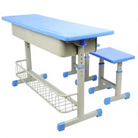 Ensemble Chaise et Bureau Scolaire Moderne en Plastique ABS Style Chinois, Siège Simple/Double, Bureau d'Écriture Creux Soufflé 120x40x78cm