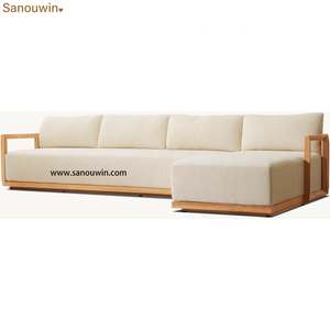 Sillón Seccional Moderno y Duradero de Teca para Exteriores con Brazo Derecho, Estructura Artesanal, Detalle Ranurado y Base de Malla con Drenaje de Agua - Product Image 2