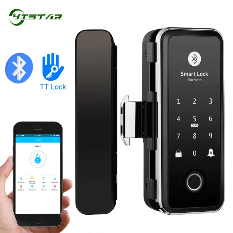 TTLock App Biometric Fingerprint Door Lock Digital Password RFID Electronic Smart Glass Door Lock