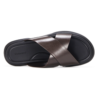 Pantoufles Homme en Cuir Véritable Antidérapantes, Tige en Peau de Vache de Première Qualité, Douces, Confortables et Respirantes, Sandales Plates Quotidiennes pour la Maison