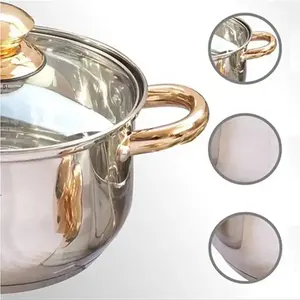 ชุดเครื่องครัวสแตนเลสสตีลและหม้อปรุงอาหารด้ามชุบทอง12ชิ้นพร้อมกระทะ - Product Image 5