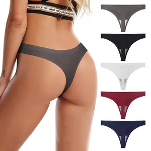 Custom Logo Sexy Teen Girls In Lightweight Black Comfortable Blank Traceless Thongs Invisible Seamless Thong Panties For Women