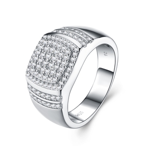 Anel de Sinete Masculino em Prata Esterlina 925 com Moissanite Cravejada em Múltiplas Fileiras e Formato Almofada, Estilo Iced-Out, para Uso Diário, Festas e Presente - Product Image 2